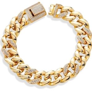 18K Yellow Gold 1.64CT Curb Link Chain Moissanite Bracelet